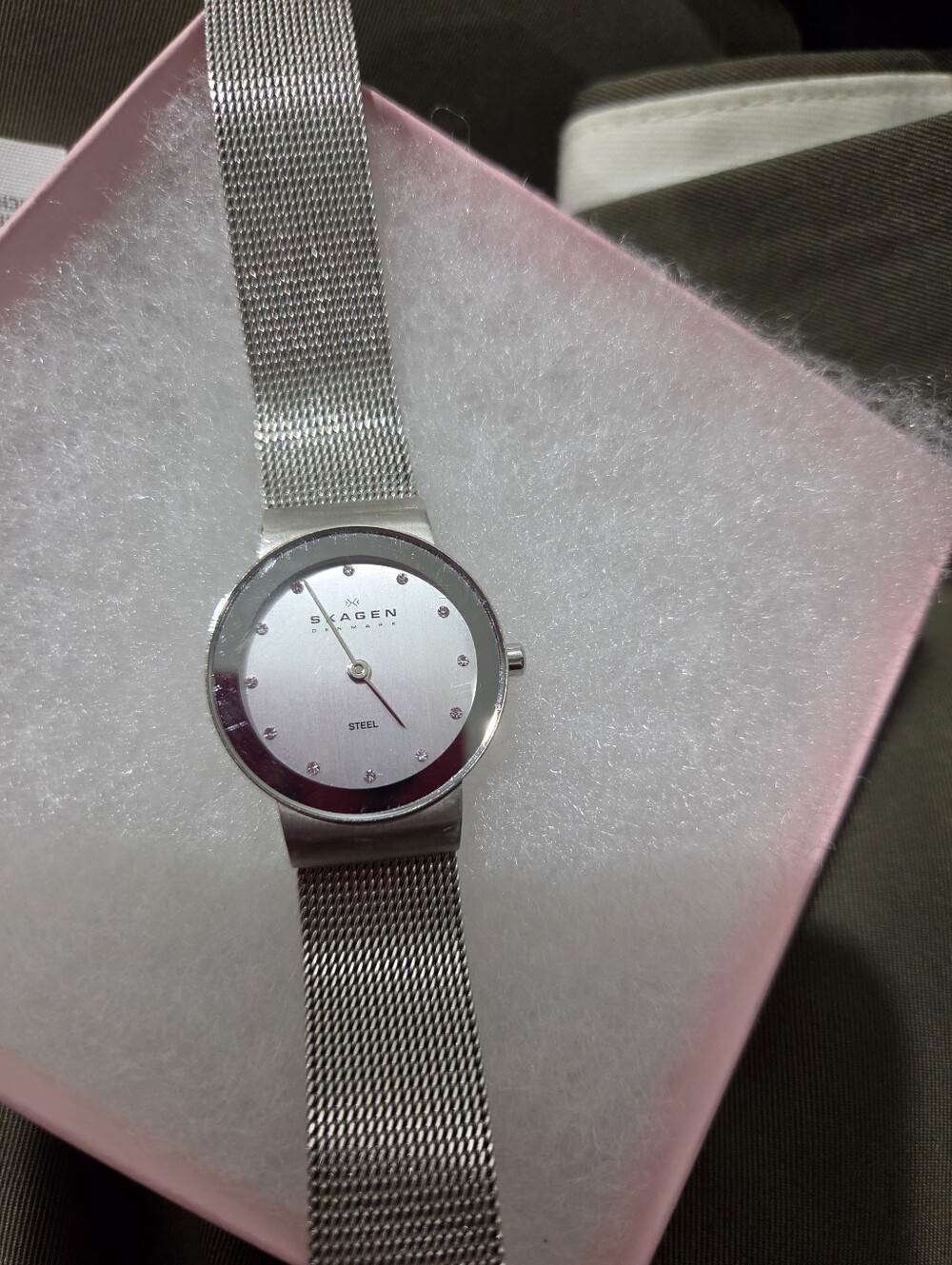 Skagen Women's Silver Mesh Dial Watch with Crystal Markers